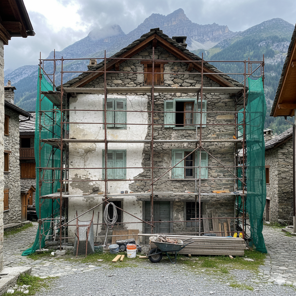 Maison ancienne en cours de rénovation en zone alpine