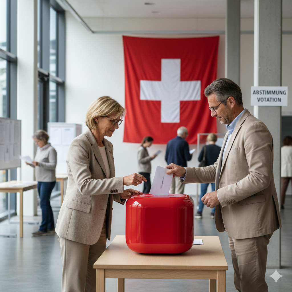 Citoyens suisses votant lors de la votation du 28 septembre 2025